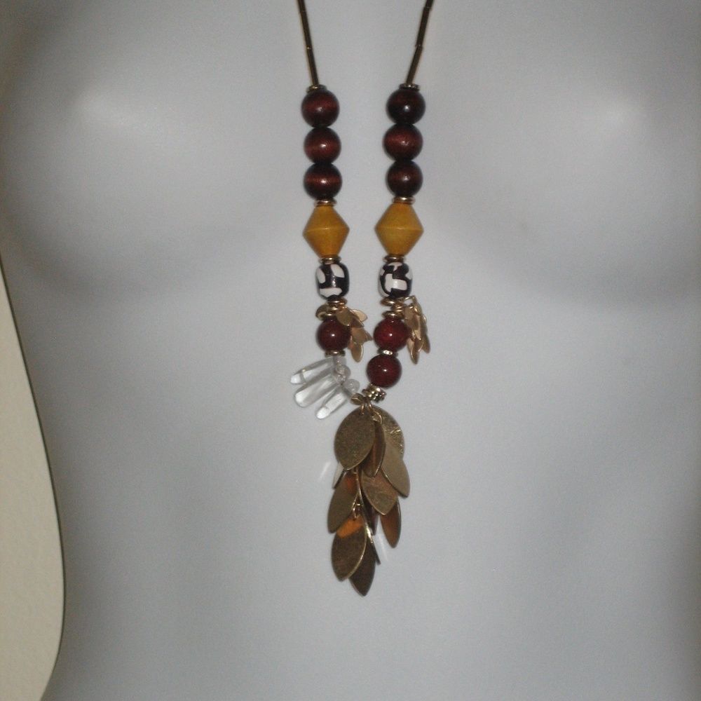 Ann Taylor Lfot Multi Bead Leaf Necklace Nwt 8$